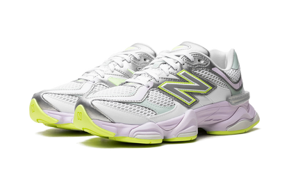 NB 9060 White, Silver Metallic, and Taro