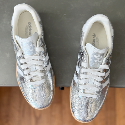 AD Samba OG Damen-Sneaker aus silberfarbenem Metallic-Leder mit Crackle-Optik
